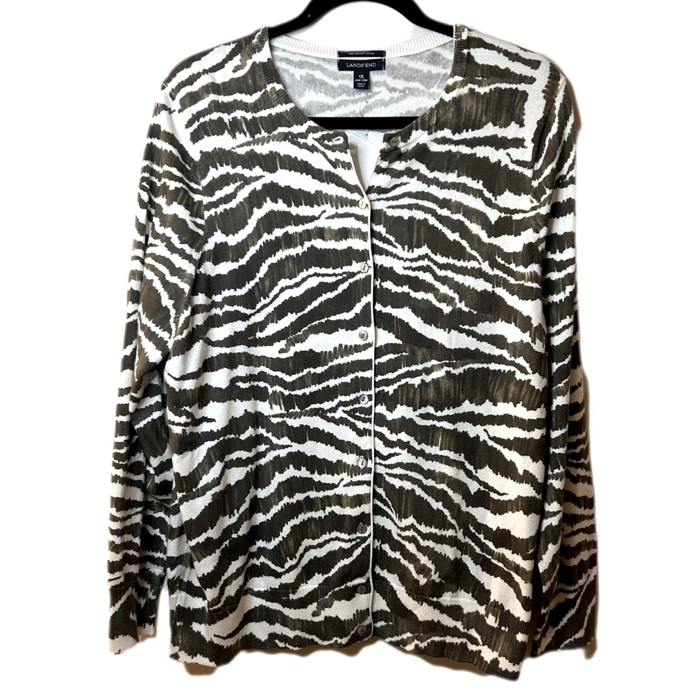 Land's End zebra stripe animal print cardigan 1X shell button up long sleeve